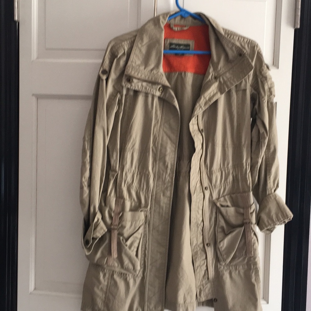 Eddie Bauer tan utility jacket.